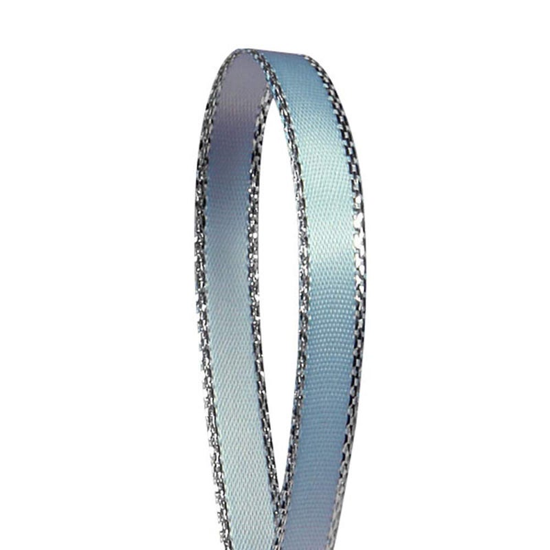 Light Blue Satin Ribbon with Silver Border, 1/4" X 50Yd